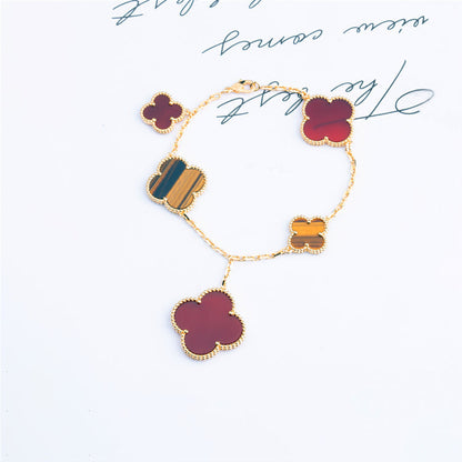 [Olivia JW]CLOVER BRACELET 5 MOTIFS CARNELIAN TIGER EYE