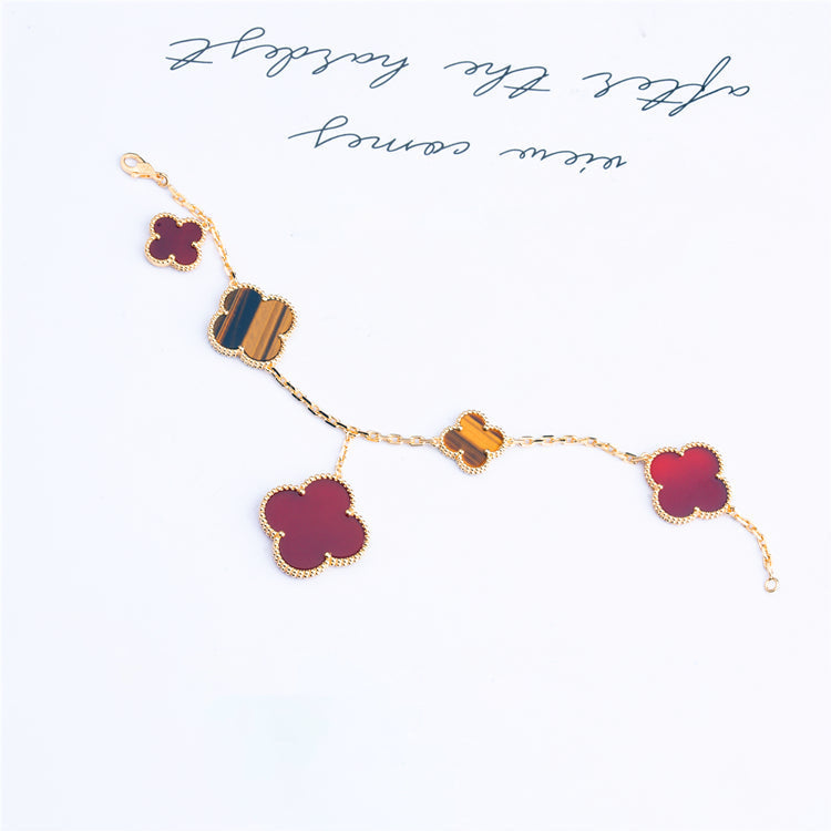 [Olivia JW]CLOVER BRACELET 5 MOTIFS CARNELIAN TIGER EYE