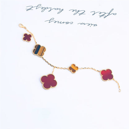 [Olivia JW]CLOVER BRACELET 5 MOTIFS CARNELIAN TIGER EYE