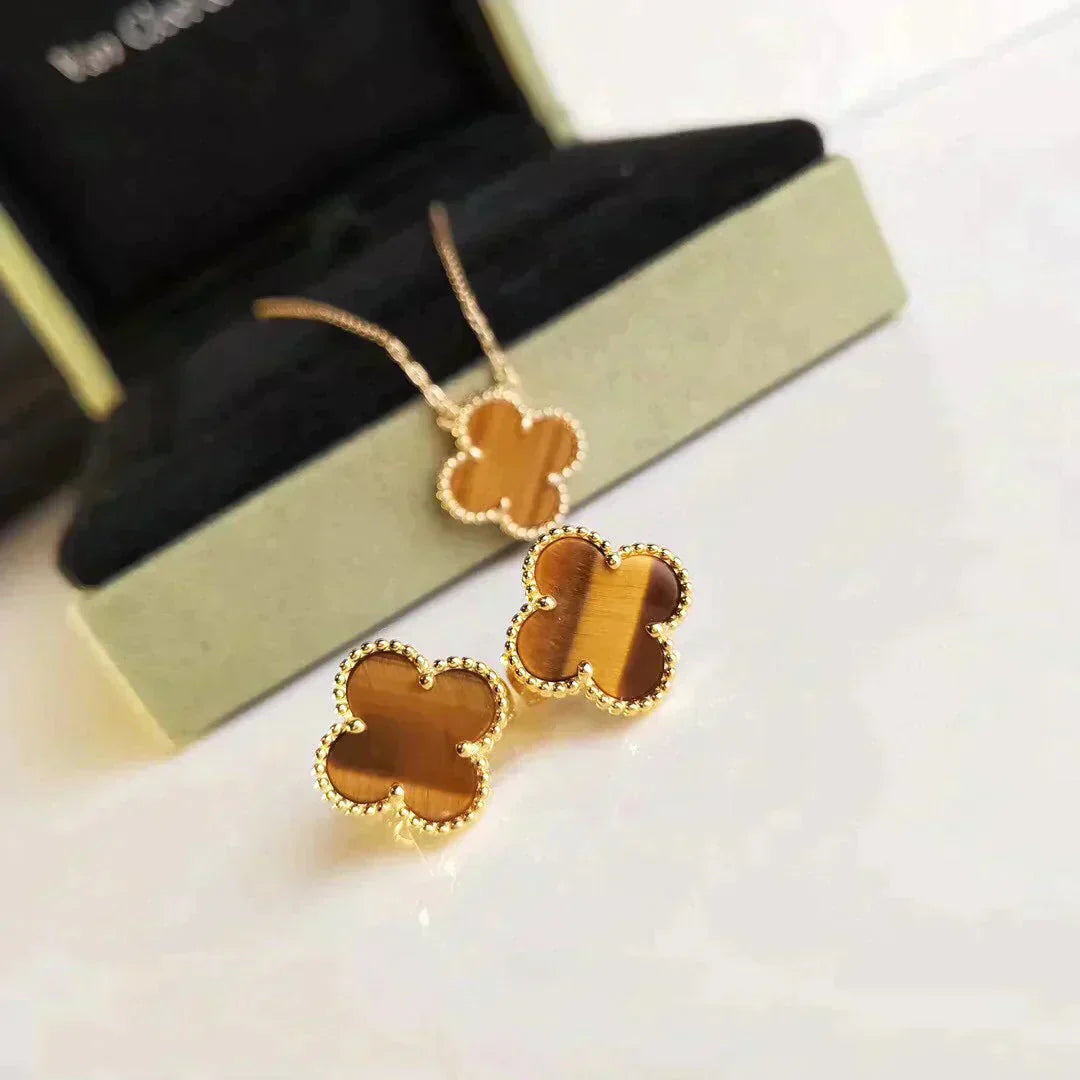 [Olivia JW]CLOVER MEDIUM 1 MOTIFS TIGER EYE EARRINGS