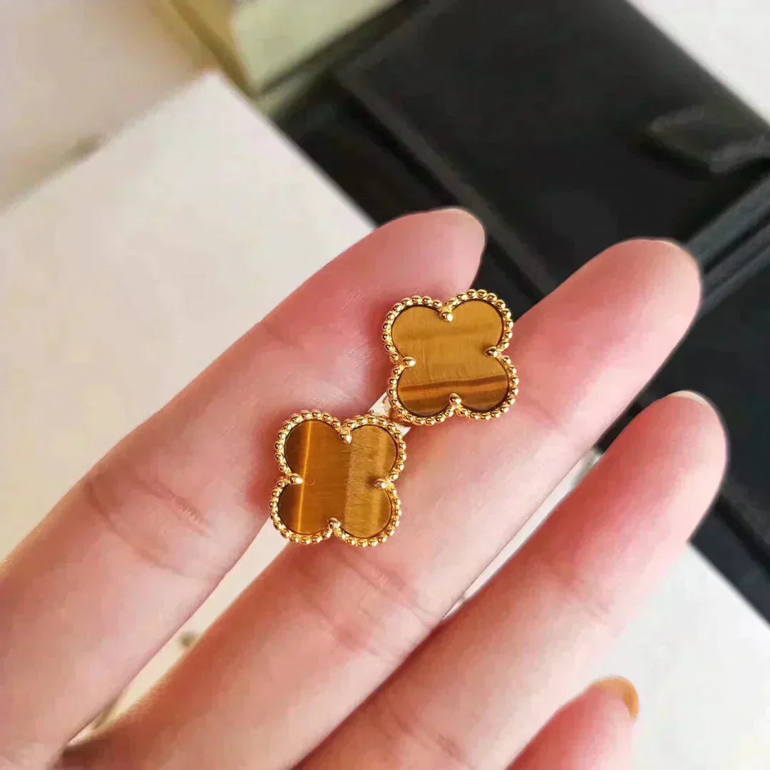 [Olivia JW]CLOVER MEDIUM 1 MOTIFS TIGER EYE EARRINGS
