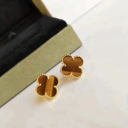 [Olivia JW]CLOVER MEDIUM 1 MOTIFS TIGER EYE EARRINGS