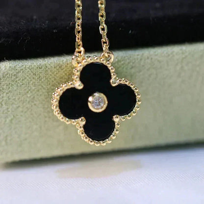 [Olivia JW]CLOVER 15MM DIAMOND ONYX NECKLACE