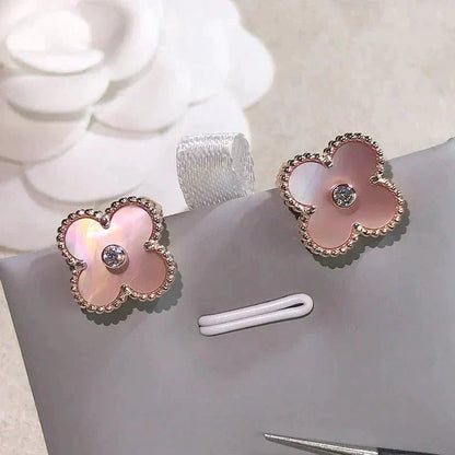 [Olivia JW]CLOVER MEDIUM 1 MOTIFS  PINK MOP DIAMOND EARRINGS