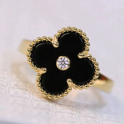 [Olivia JW]CLOVER ONYX RING GOLD DIAMOND