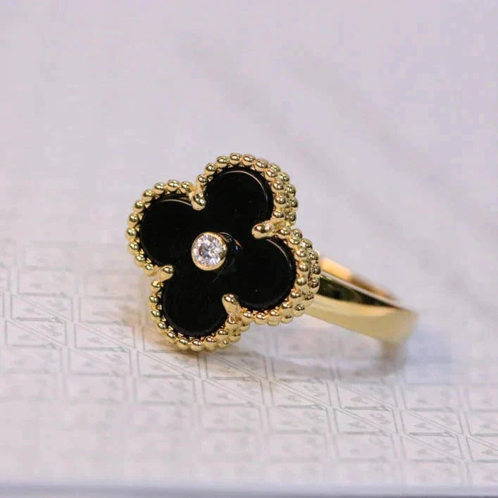 [Olivia JW]CLOVER ONYX RING GOLD DIAMOND