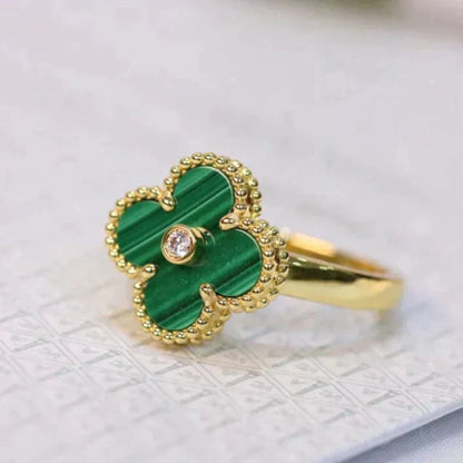 [Olivia JW]CLOVER MALACHITE RING GOLD DIAMOND