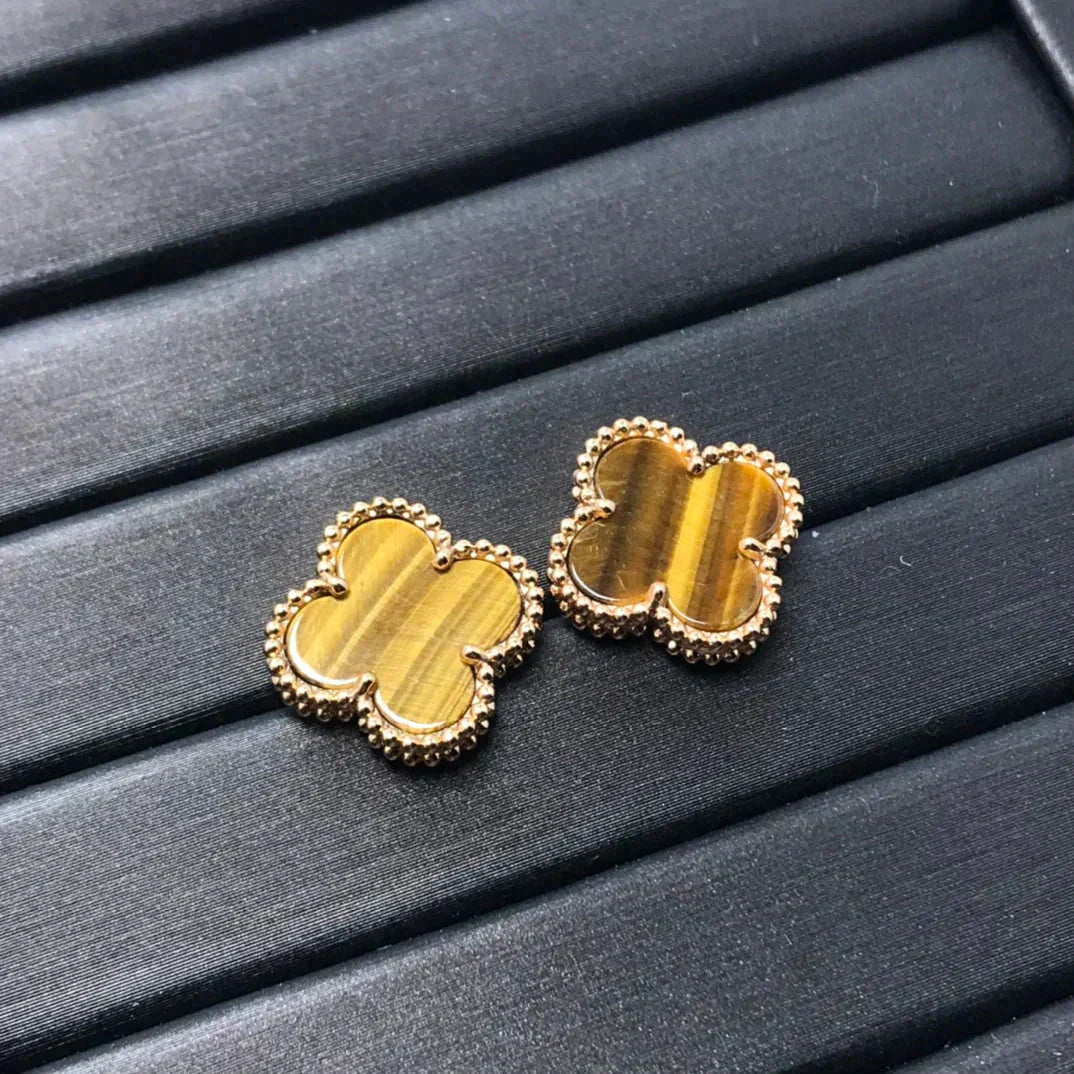 [Olivia JW]CLOVER MEDIUM 1 MOTIFS TIGER EYE EARRINGS
