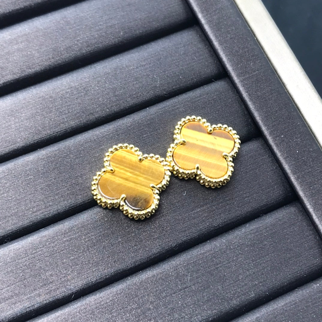 [Olivia JW]CLOVER MEDIUM 1 MOTIFS TIGER EYE EARRINGS