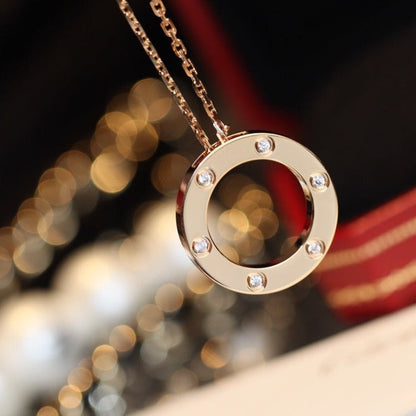 [Olivia JW]LOVE NECKLACE 16MM 6 DIAMONDS PINK GOLD