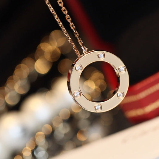[Olivia JW]LOVE NECKLACE 16MM 6 DIAMONDS PINK GOLD