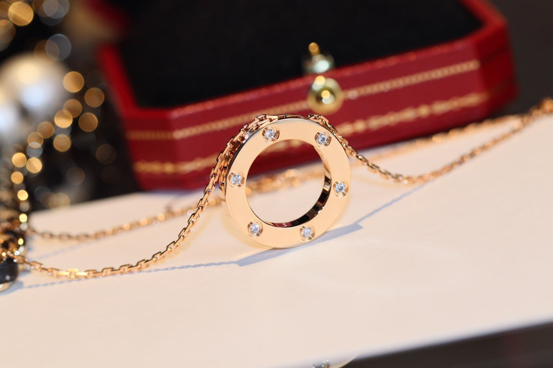 [Olivia JW]LOVE NECKLACE 16MM 6 DIAMONDS PINK GOLD
