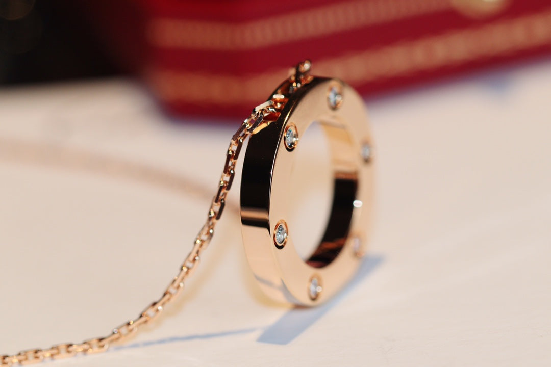 [Olivia JW]LOVE NECKLACE 16MM 6 DIAMONDS PINK GOLD