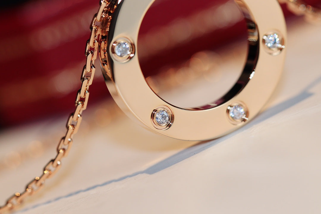 [Olivia JW]LOVE NECKLACE 16MM 6 DIAMONDS PINK GOLD