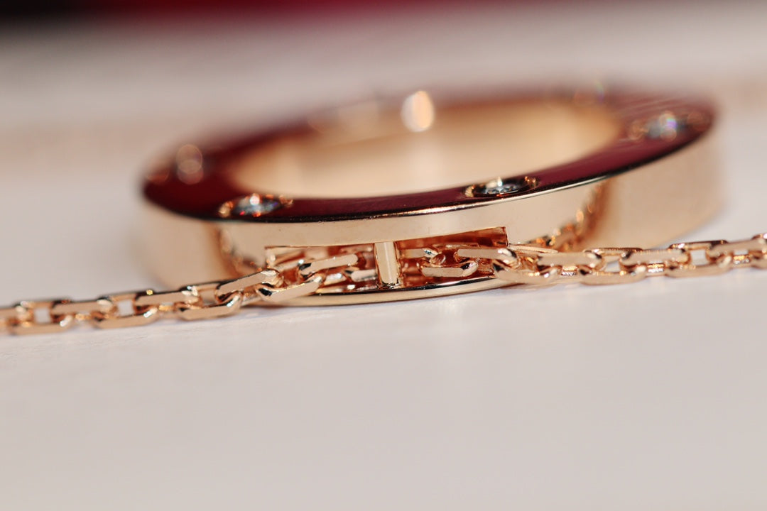 [Olivia JW]LOVE NECKLACE 16MM 6 DIAMONDS PINK GOLD
