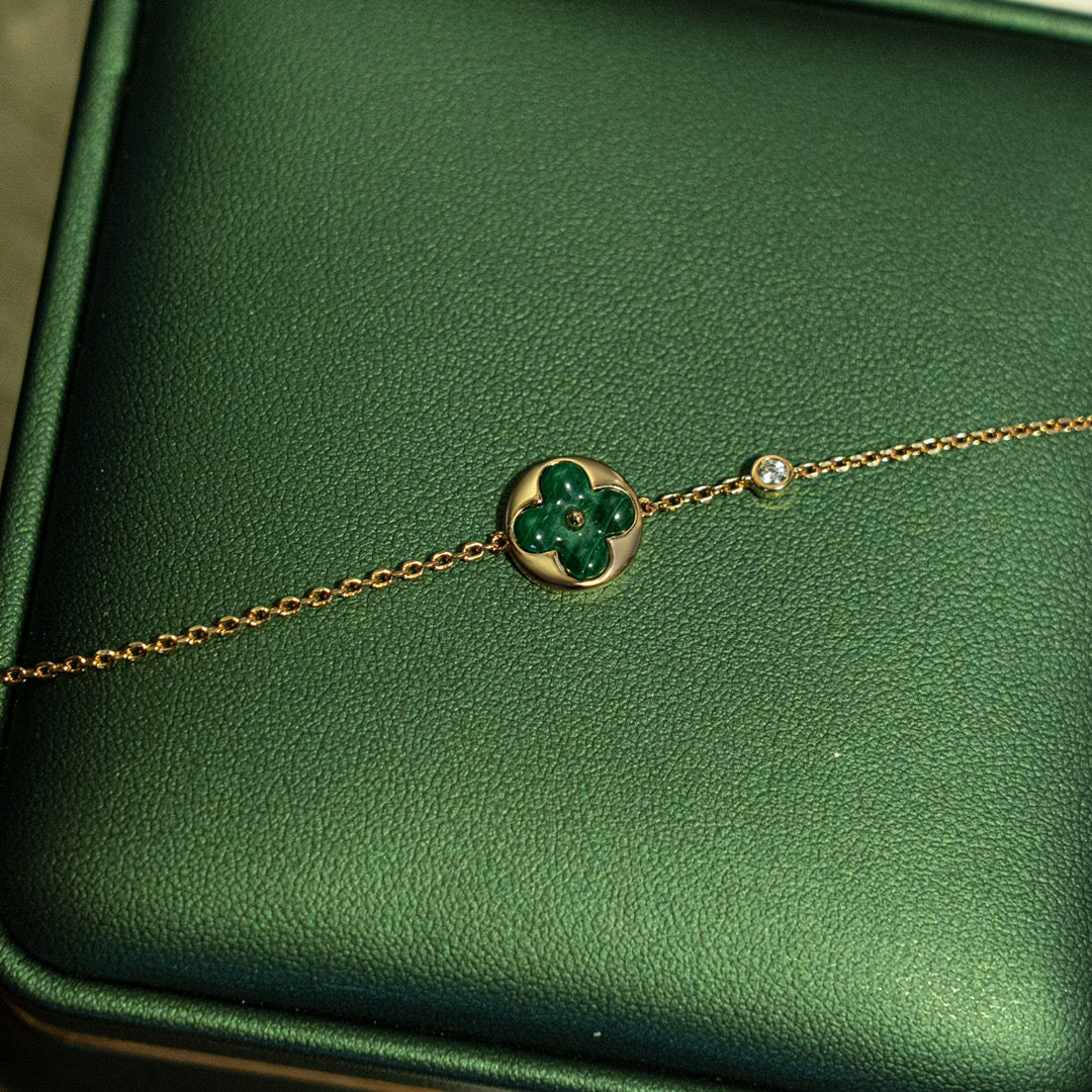 [Olivia JW]SUN MALACHITE 1 DIAMOND PINK GOLD BRACELET