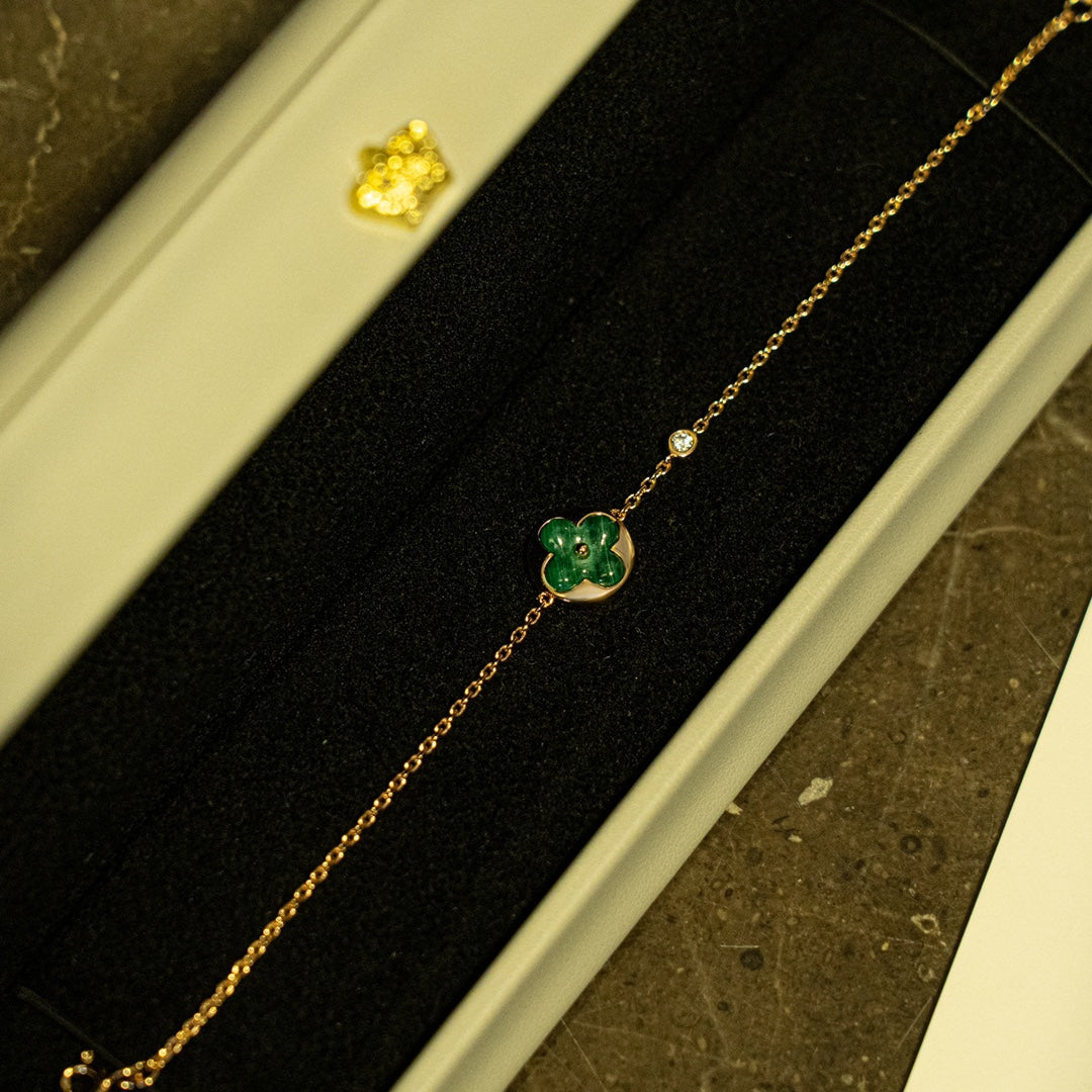 [Olivia JW]SUN MALACHITE 1 DIAMOND PINK GOLD BRACELET