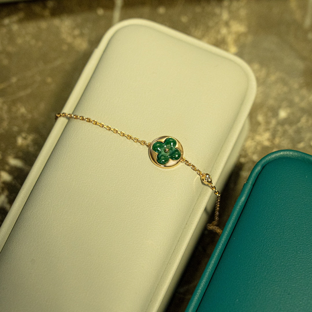 [Olivia JW]SUN MALACHITE 1 DIAMOND PINK GOLD BRACELET