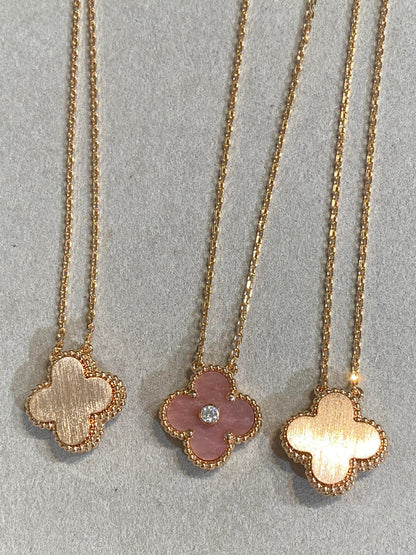 [Olivia JW]CLOVER 15MM DIAMOND RHODONITE NECKLACE