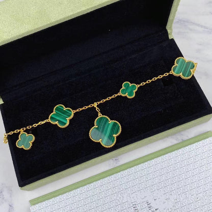 [Olivia JW]MAGIC CLOVER MALACHITE GOLD BRACELET 5 MOTIFS