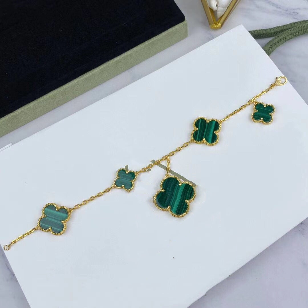 [Olivia JW]MAGIC CLOVER MALACHITE GOLD BRACELET 5 MOTIFS