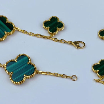 [Olivia JW]MAGIC CLOVER MALACHITE GOLD BRACELET 5 MOTIFS