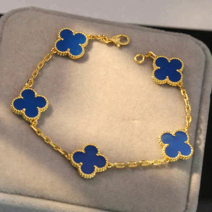 [Olivia JW]CLOVER 5 MOTIFS BLUE AGATE BRACELET
