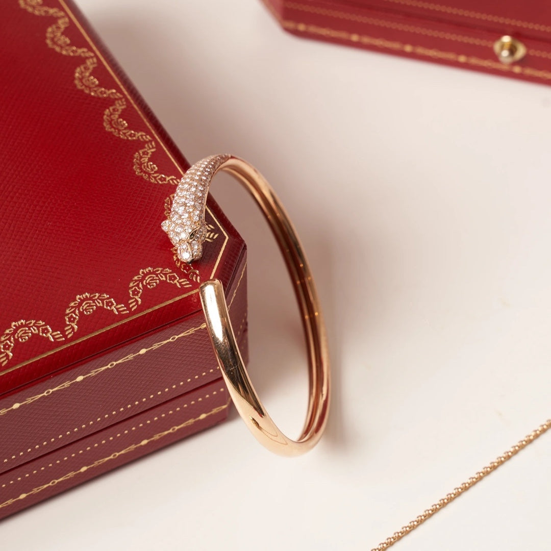 [Olivia JW]PANTHERE ROSE GOLD DIAMOND OPEN BRACELET