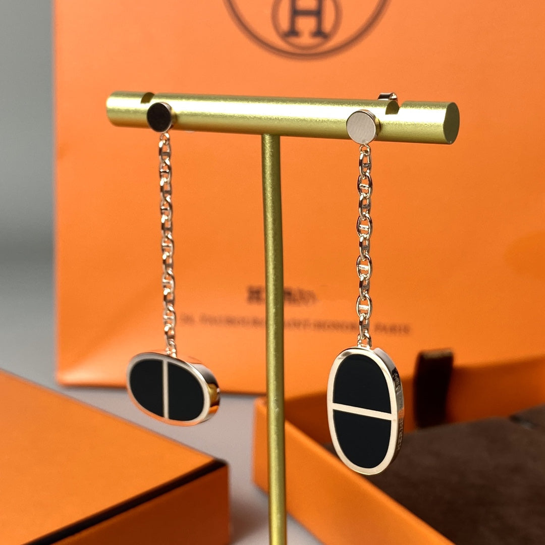[Olivia JW]CHAINE VERSO BLACK CERAMIC EARRINGS