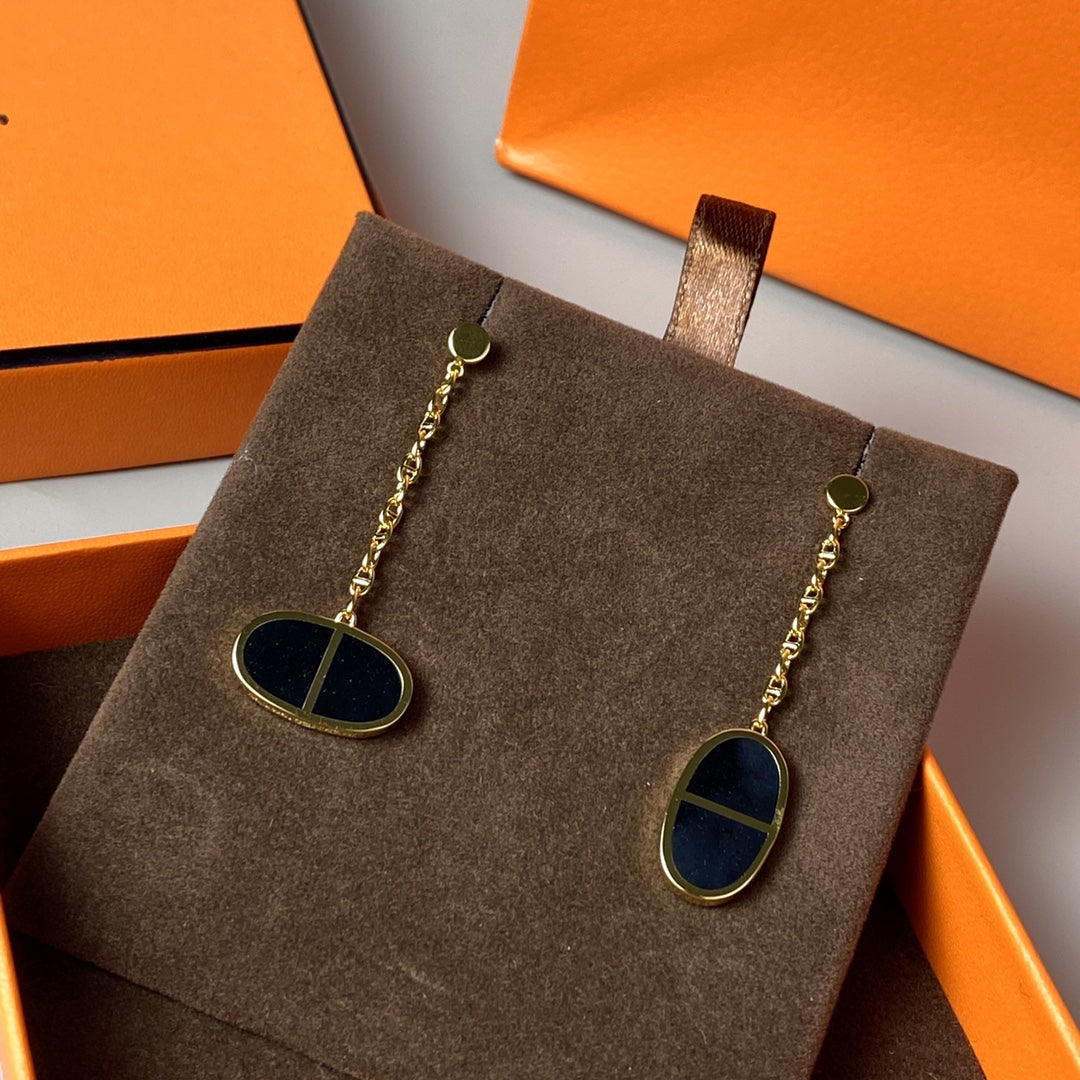 [Olivia JW]CHAINE VERSO BLACK CERAMIC EARRINGS