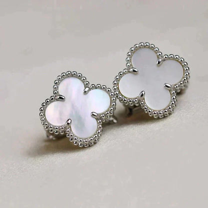 [Olivia JW]CLOVER MEDIUM 1 MOTIFS  WHITE MOP EARRINGS SILVER