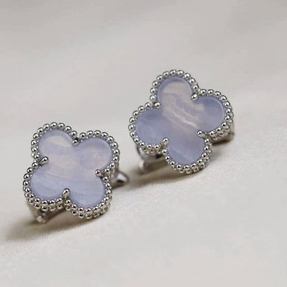 [Olivia JW]CLOVER MEDIUM 1 MOTIFS  WHITE MOP EARRINGS SILVER