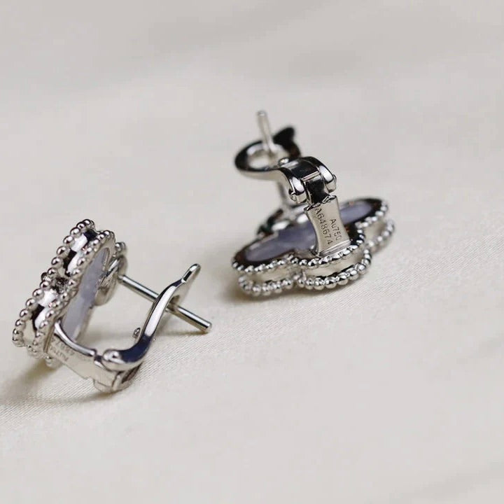 [Olivia JW]CLOVER MEDIUM 1 MOTIFS  WHITE MOP EARRINGS SILVER