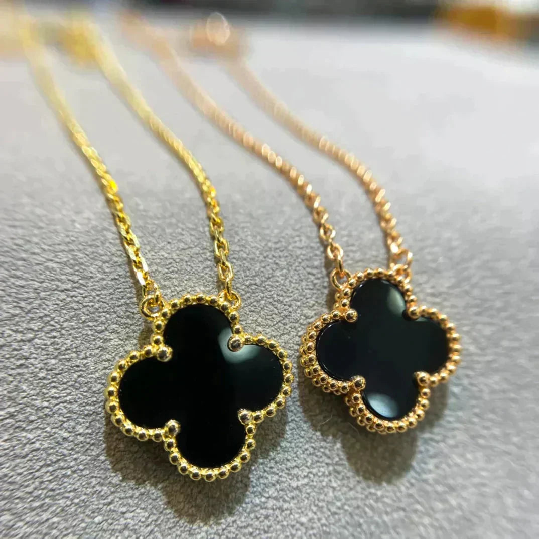 [Olivia JW]CLOVER 15MM BLACK ONYX SINGLE FLOWER NECKLACE