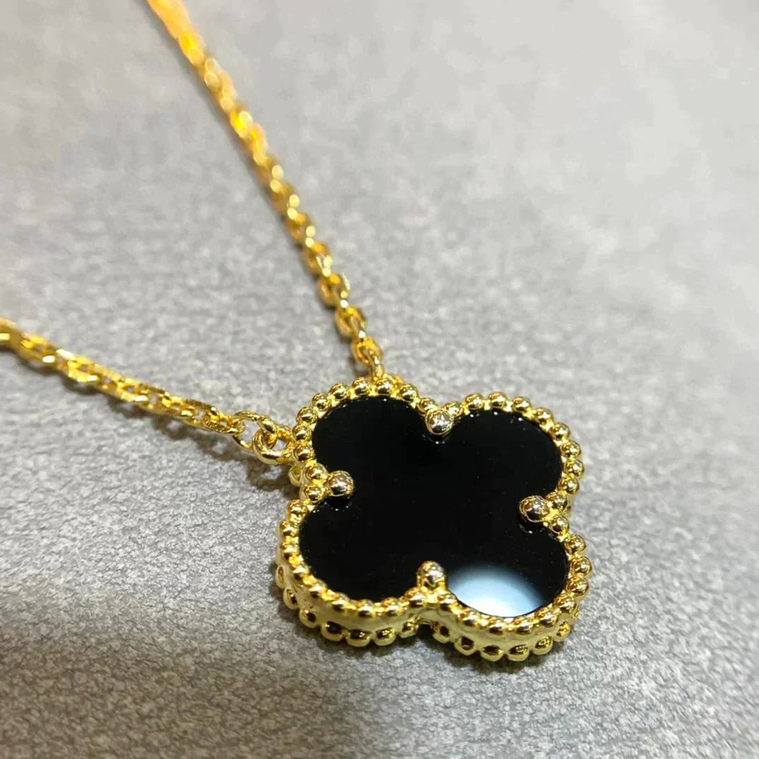 [Olivia JW]CLOVER 15MM BLACK ONYX SINGLE FLOWER NECKLACE