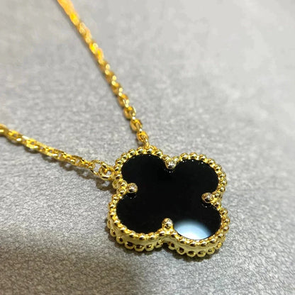 [Olivia JW]CLOVER 15MM BLACK ONYX SINGLE FLOWER NECKLACE