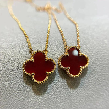 [Olivia JW]CLOVER 15MM CARNELIAN SINGLE FLOWER NECKLACE