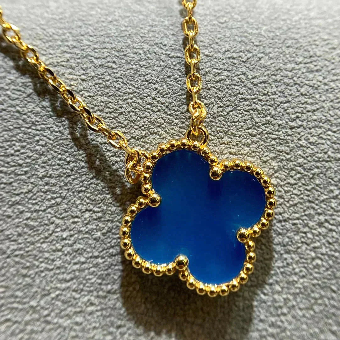 [Olivia JW]CLOVER 15MM BLUE AGATE NECKLACE