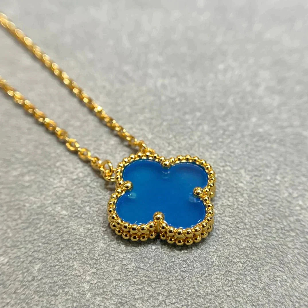[Olivia JW]CLOVER 15MM BLUE AGATE NECKLACE