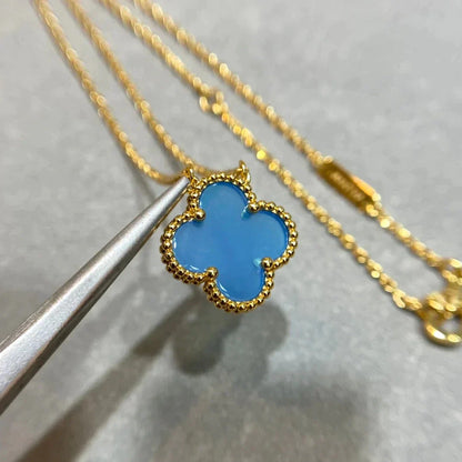 [Olivia JW]CLOVER 15MM BLUE AGATE NECKLACE