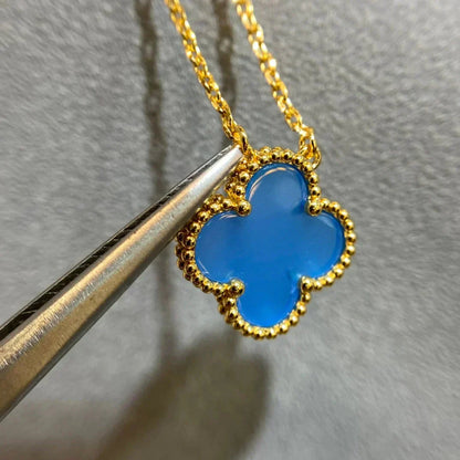 [Olivia JW]CLOVER 15MM BLUE AGATE NECKLACE