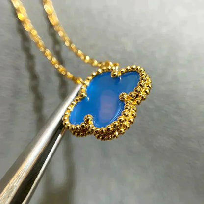[Olivia JW]CLOVER 15MM BLUE AGATE NECKLACE