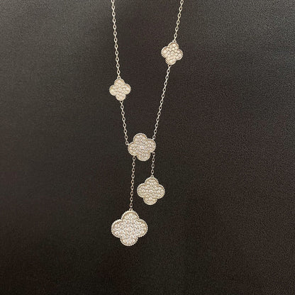 [Olivia JW]CLOVER 5 MOTIFS SILVER DIAMONDS NECKLACE
