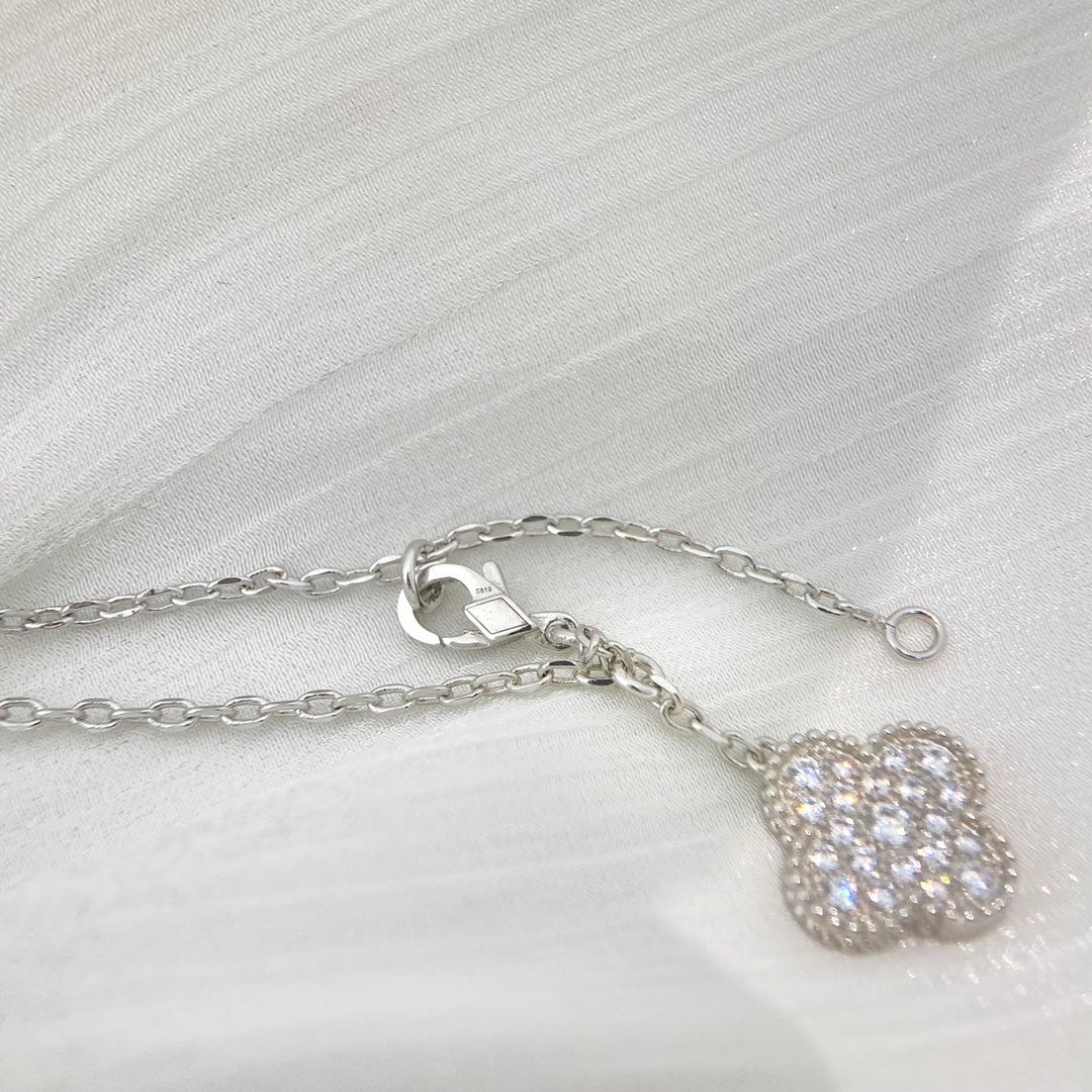 [Olivia JW]CLOVER 5 MOTIFS SILVER DIAMONDS NECKLACE
