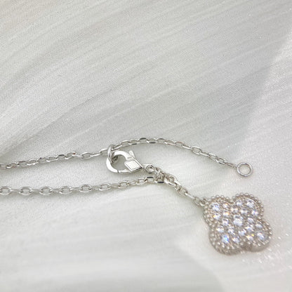 [Olivia JW]CLOVER 5 MOTIFS SILVER DIAMONDS NECKLACE
