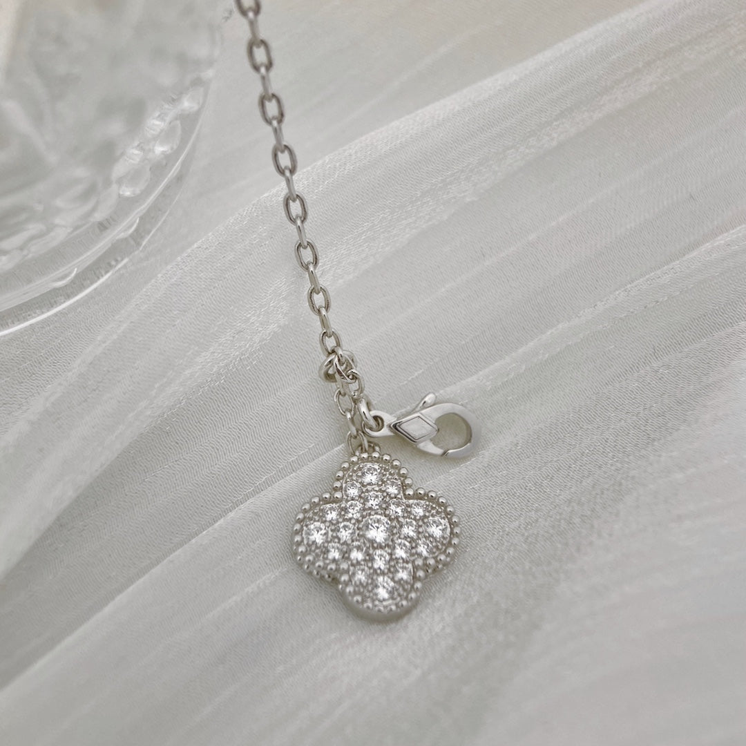 [Olivia JW]CLOVER 5 MOTIFS SILVER DIAMONDS NECKLACE