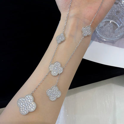 [Olivia JW]CLOVER 5 MOTIFS SILVER DIAMONDS NECKLACE