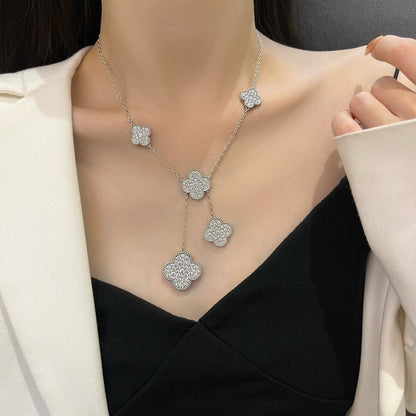 [Olivia JW]CLOVER 5 MOTIFS SILVER DIAMONDS NECKLACE
