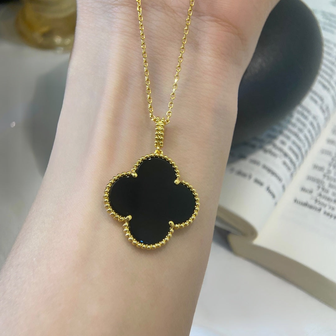 [Olivia JW]CLOVER 25MM NECKLACE GOLD ONYX