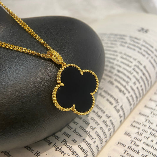 [Olivia JW]CLOVER 25MM NECKLACE GOLD ONYX